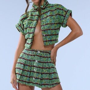 Fashion Nova Vibrant Green and Black Skirt Set